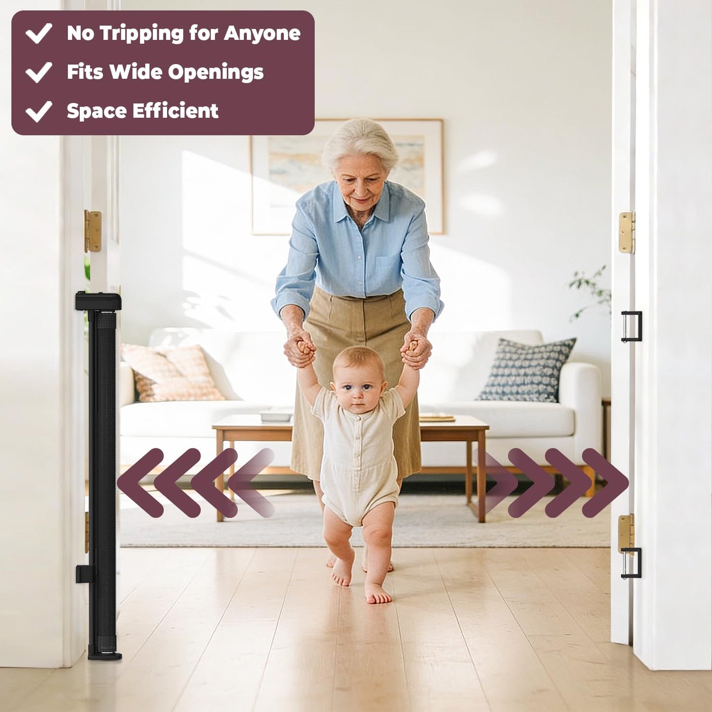 Retractable Baby Gates for Doorways, 58" Extra Wide Mesh Child Dog Gate for Stairs, 34" Tall Toddler Pet Gate Indoor and Outdoor, Easy Install, Essential for Home Safety, Black