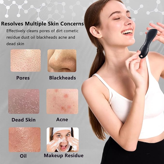 Silicone Face Scrubber Black Head Remover for Face- Appliances for Removing Make-up for Deep Cleansing Blackhead Remover Tools Face Spatula Makeup Removal Washing Brushes Pore Cleaner (Black)