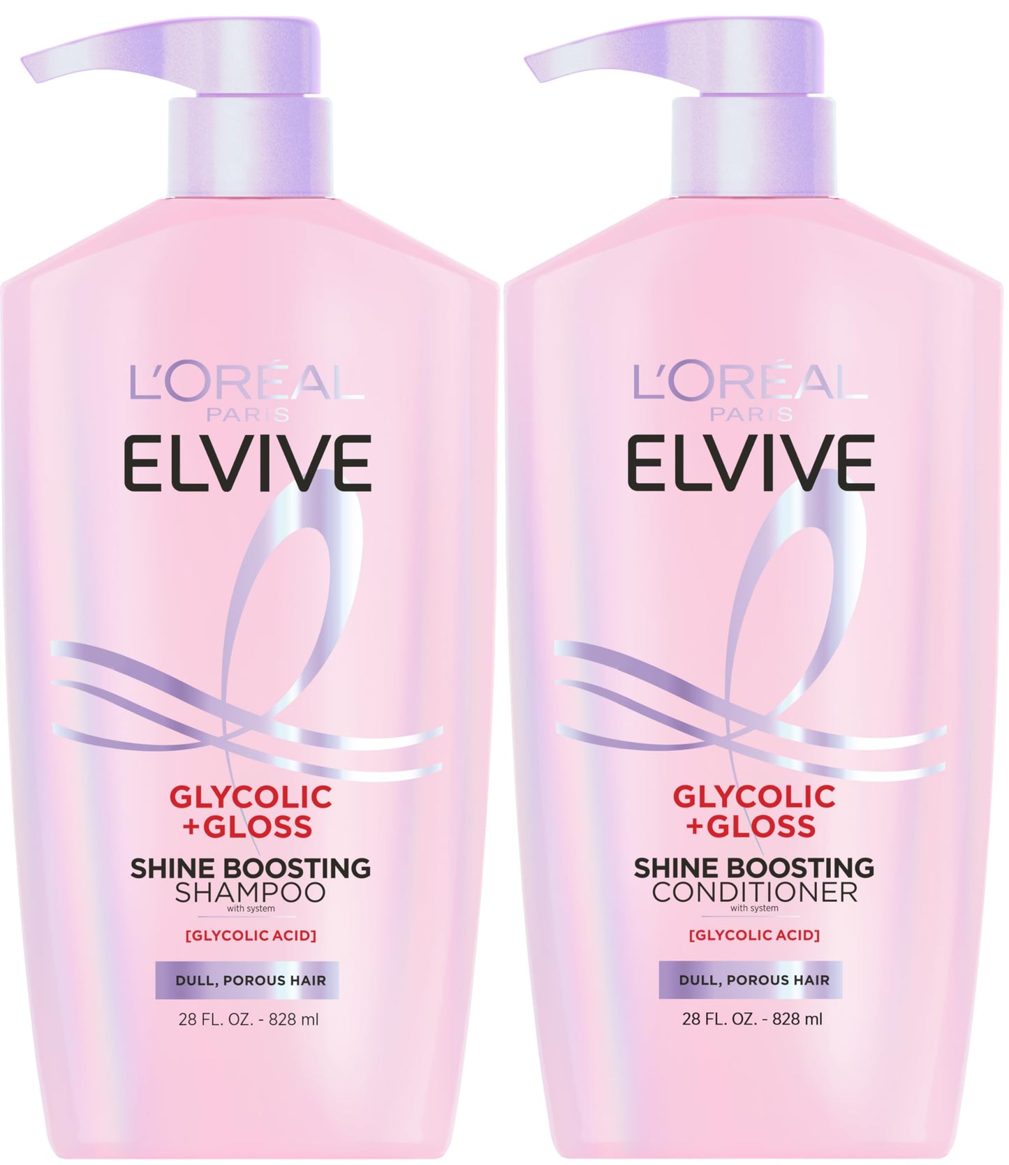 L'Oreal Paris Elvive Glycolic + Gloss Shine Boosting Shampoo and Conditioner Set, Cleanses and Smooths Dull, Porous Hair Into High-Shine, Glossy Hair, 1 Kit
