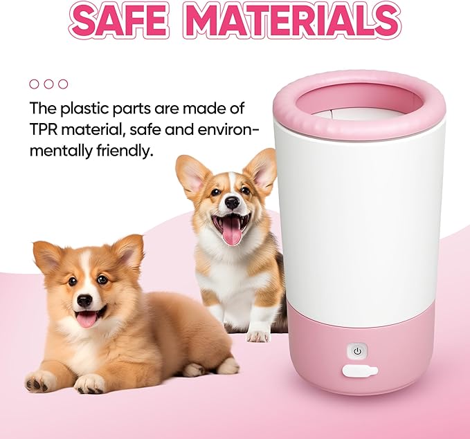 PETCHO Electric Dog Paw Cleaner Cup – Automatic 360° Pet Paw Washer, Rechargeable & Quiet Paw Cleaning Device with Soft Silicone Bristles, Portable Pet Foot Washer for Medium Large Dogs (Pink)