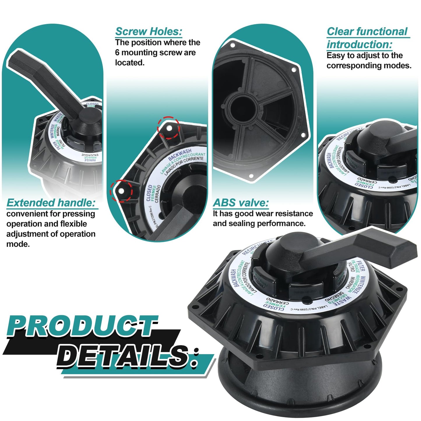 272531 Top Valve Assembly Replacement Kit Compatible with 6-Way 1-1/2 inch Hi-Flow Pool and Spa Multiport Valve, Replace 262504 262505 262506 (272531)
