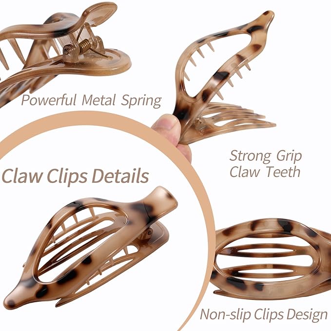6 Packs Flat Claw Clips for Women, French Tortoise Shell Flat Hair Clip, Matte Hair Claws Clip for Thin Thick Hair, Lay Down Claws Clips, Durable Strong Hold Hair Clip, Gifts Hair Accessories