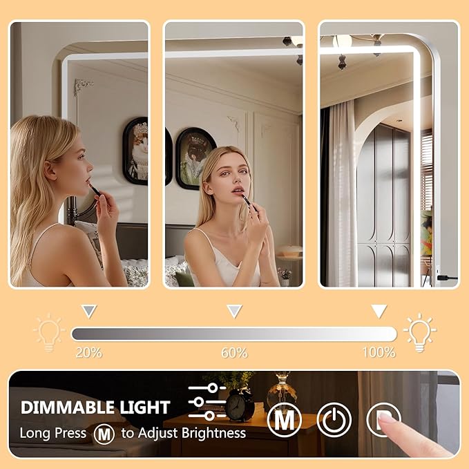 48" x 30" Vanity Mirror with Lights, Led Makeup Mirror, Lighted Makeup Mirror with 3 Color Dimmable Lights, Smart Touch Screen Control, Aluminum Metal Frame,USB Charging Port