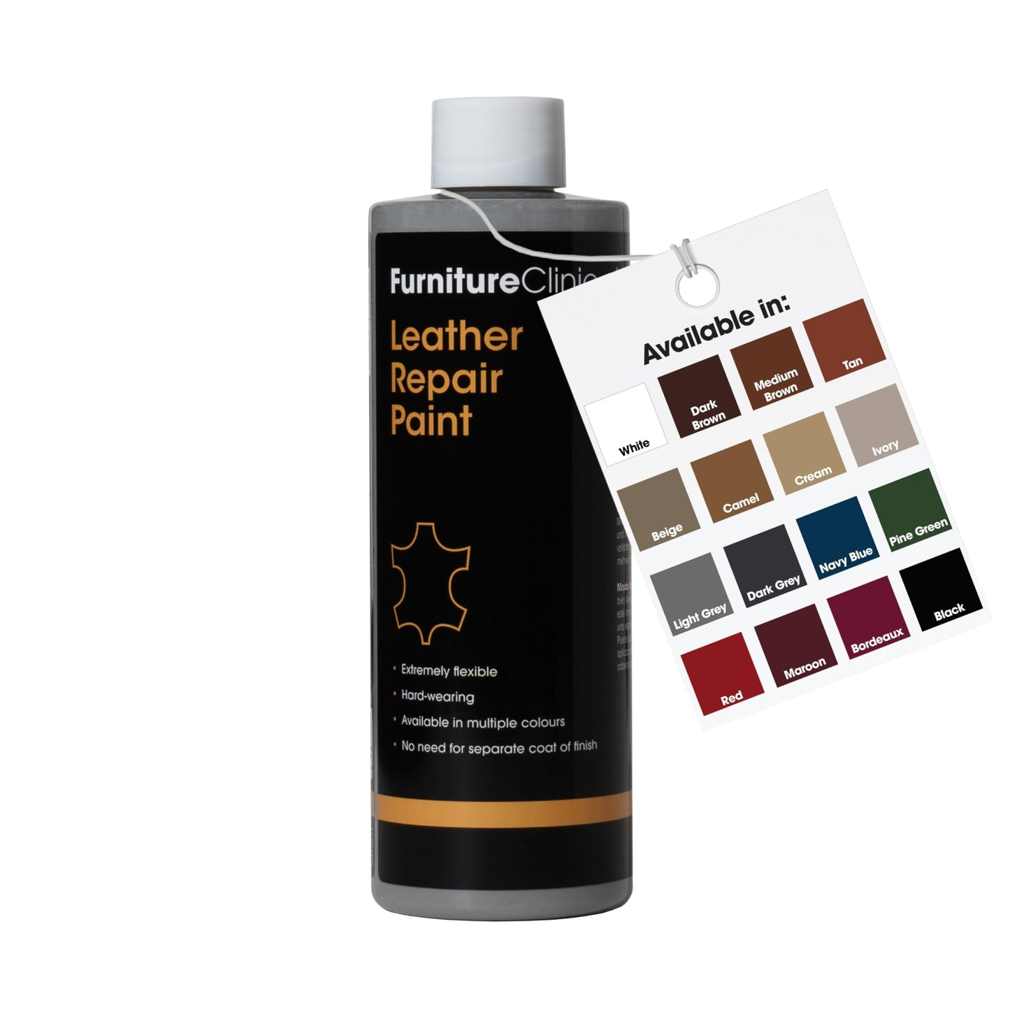 Furniture Clinic Leather Repair Paint | 2-in-1 Seal and Color | Use on Scratches, Tears, and Holes in Car Seats, Furniture | Quick and Easy Leather Repair Kit for Furniture (Light Grey, 500ml / 17oz)