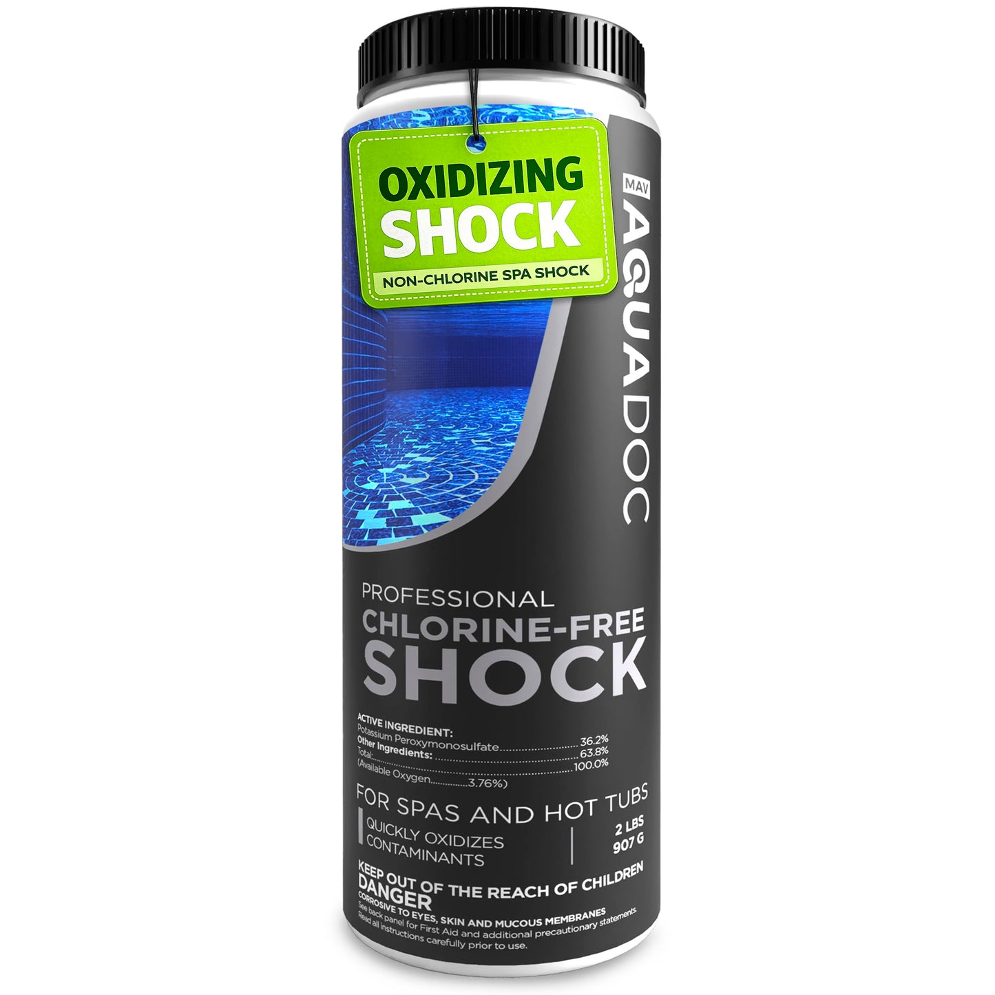 AquaDoc Oxidizing Shock for Hot Tub - 32oz - Oxygen Based Non Chlorine Spa Shock Oxidizer for Hot Tub to Support Bromine and Chlorine Systems - Made in USA