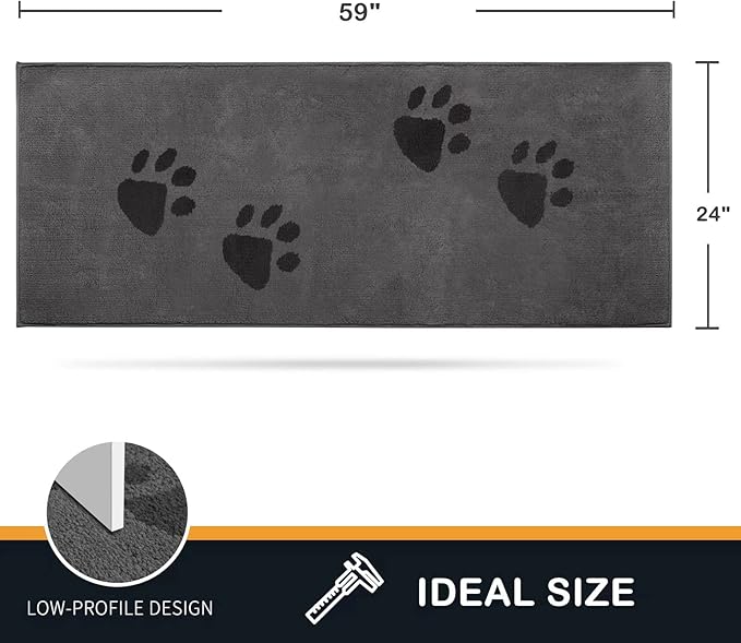 PURRUGS Dirt Trapping Door Mat 24" x 59", Non-Skid/Slip Machine Washable Microfiber Entrance Rug, Shoes Scraper, Dog Doormat, Super Absorbent Floor Mat for Muddy Wet Shoes and Paws, Grey