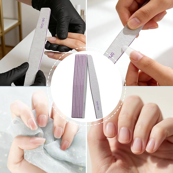 SWEET VIEW 14PCS Nail File and Buffer Set, 100/180 180/240 Grit Emery Boards for Acrylic Gel Natural Nails, with 1000/4000 Grit Buffer Block for High Shine, for Women