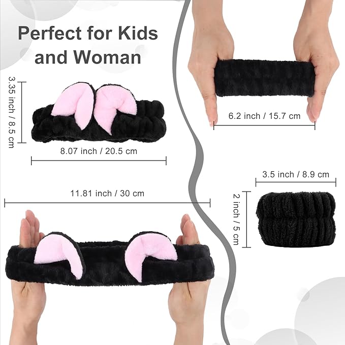 CAVETEE 3 Piece Cute Headband Set - Elastic Cosmetic Headband, Wristband for Women, Girls Skincare, Shower