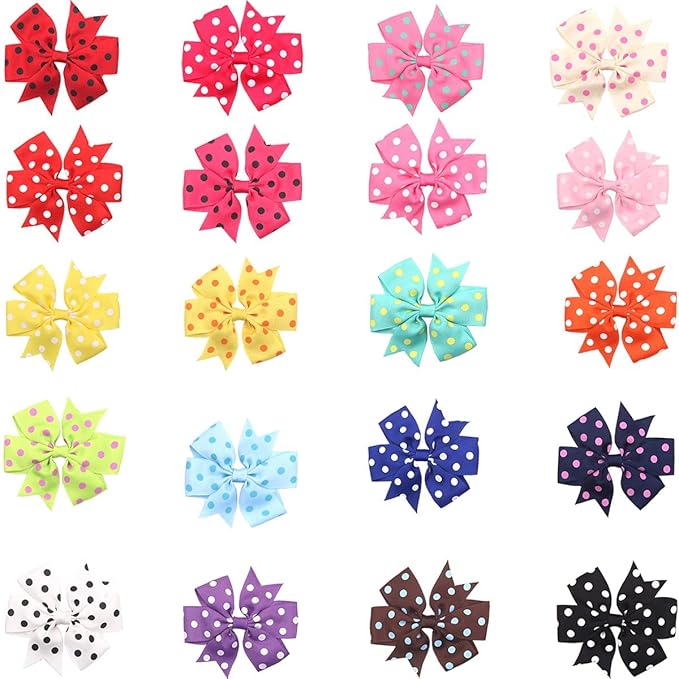 CÉLLOT 40Pcs 3 Inch Boutique Grosgrain Ribbon Pinwheel Hair Bows Alligator Clips For Girls Toddlers Hair Accessories Teens Gifts In Pairs (Polka Dot)