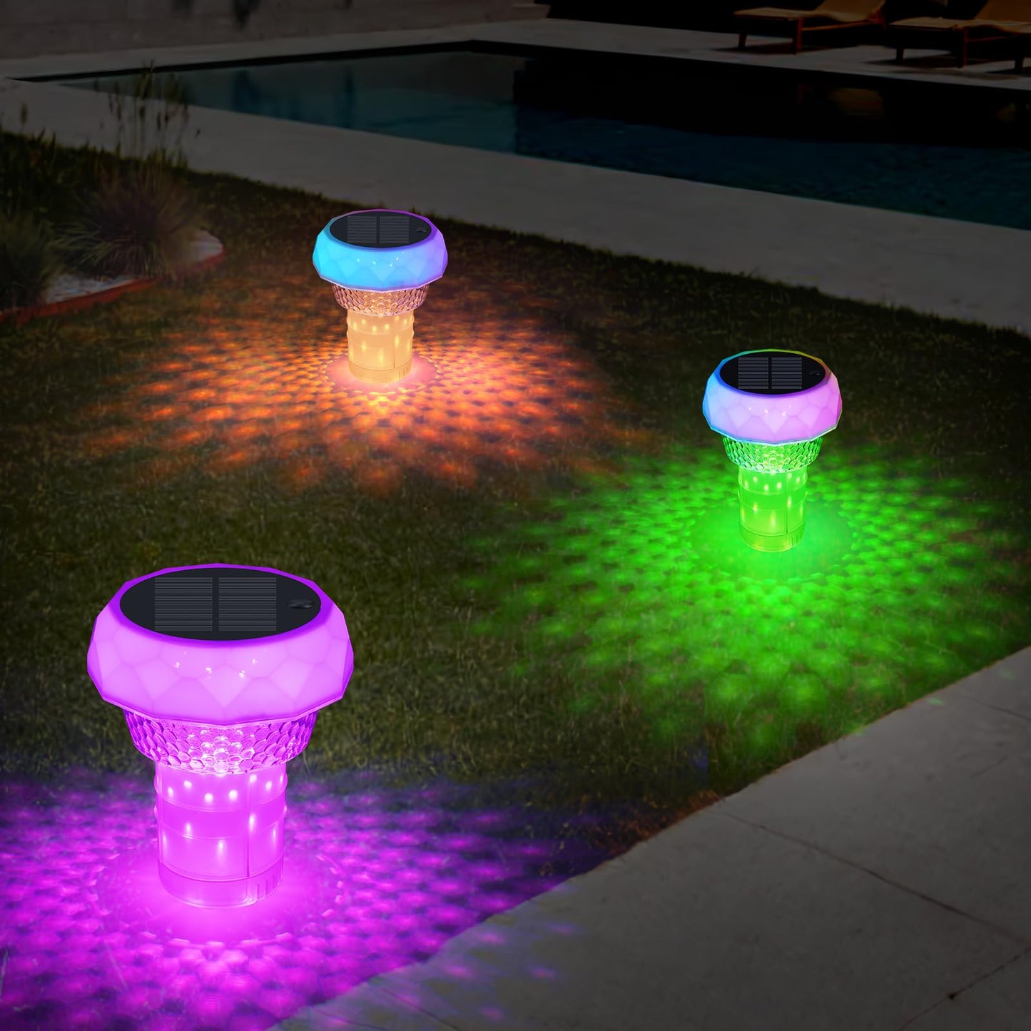 Solar Pool Chlorine Floater with Automatic Darkness-Sensing Light - Floating Dispenser Holds 3" Tablets (Not Included), Anti-Sinking Chlorinator & Bromine Holder for Pool SPA Party