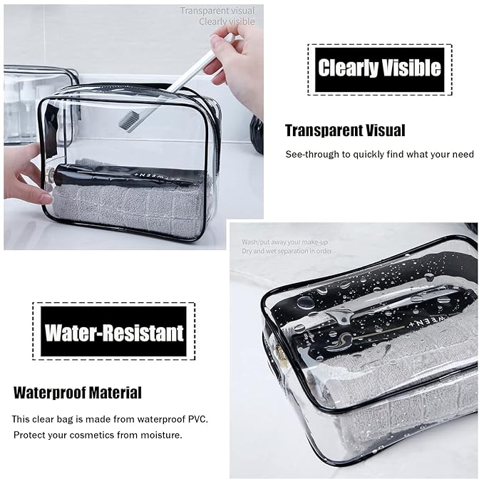 MODENGKONGJIAN TSA Approved Toiletry Bag, 3 Pcs Clear Toiletries Bags Quart Size Travel Makeup Cosmetic Bag for Women Men, Carry on Airport Airline Compliant Bag (Blue)