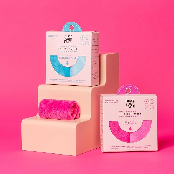 ERASE YOUR FACE Infusions Reusable Makeup Remover Cloths - Hydrating Makeup Wipes Infused with Hyaluronic Acid - Water Activated & Suitable for Sensitive Skin (2 Count)