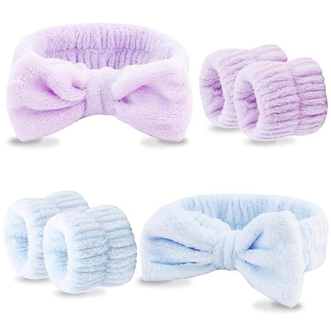VELSCRUN Spa Headband, Makeup Face Wash Skincare Headbands, Bow Hair Band Party Favors for Washing Face, Stocking Stuffers For Women Teen Girls Christmas Gifts Hair Accessories Blue Purple