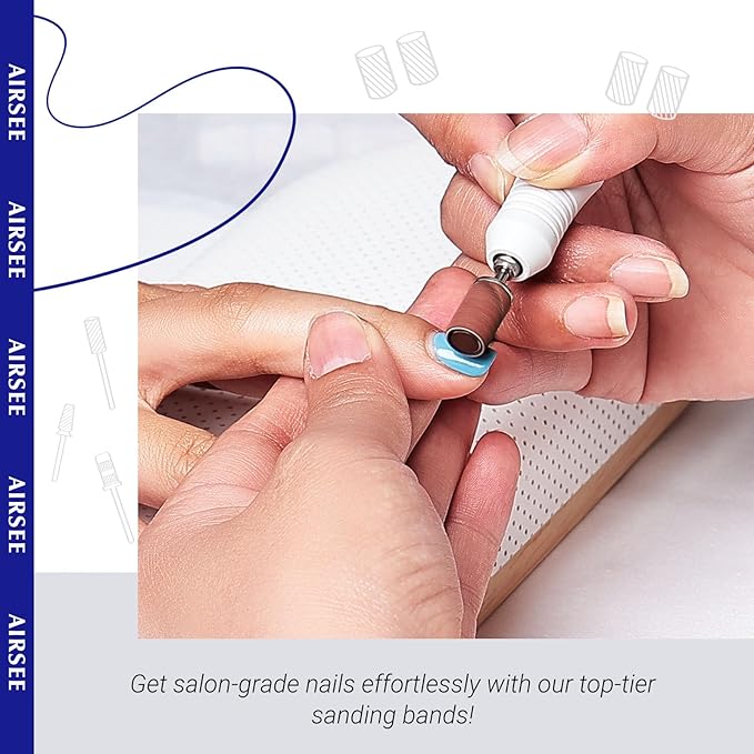 AIRSEE Sanding Bands for Electric Nail Drill 100 Piece Set 180 Grit Medium Acrylic File Attachments Professional Sander 1 Mandrel Bit Beauty Salon Accessories Manicure and Pedicure Finger Callus Brown