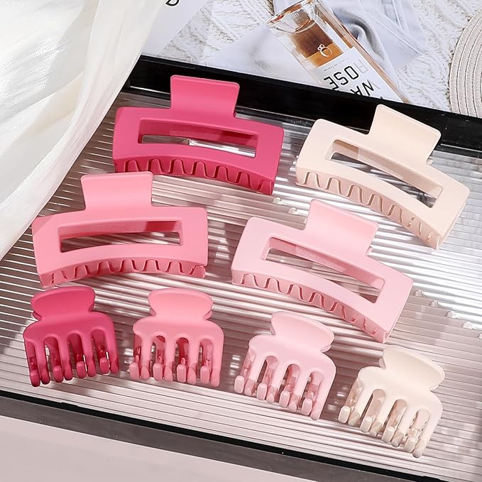 Medium Hair Clips for Women 8 Pcs Small Claw for Thin and Thick Hair 2 Styles Clips for Hair Combination Rectangle Jaw Clips Hair Accessories for Women and Girls (Pink)