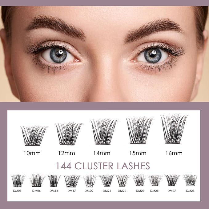 Lash Clusters 144 Pcs Individual Lashes DIY Eyelash Extensions 10-16mm Length Soft Natural False Eyelashes Thin Band Lash Extension Kit for Makeup at Home - OP17