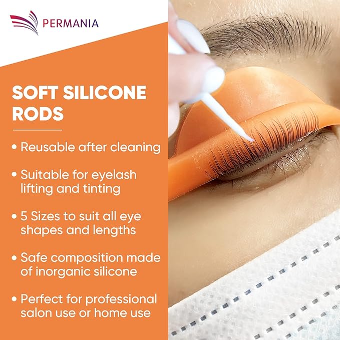 PERMANIA Silicone Curler Pad, 10Pcs/5sizes for Lash Perm Kit Reusable Soft C & D Curls Eyelash Lifting Rod Makeup Beauty Tool Lash Lift Pads (Orange)