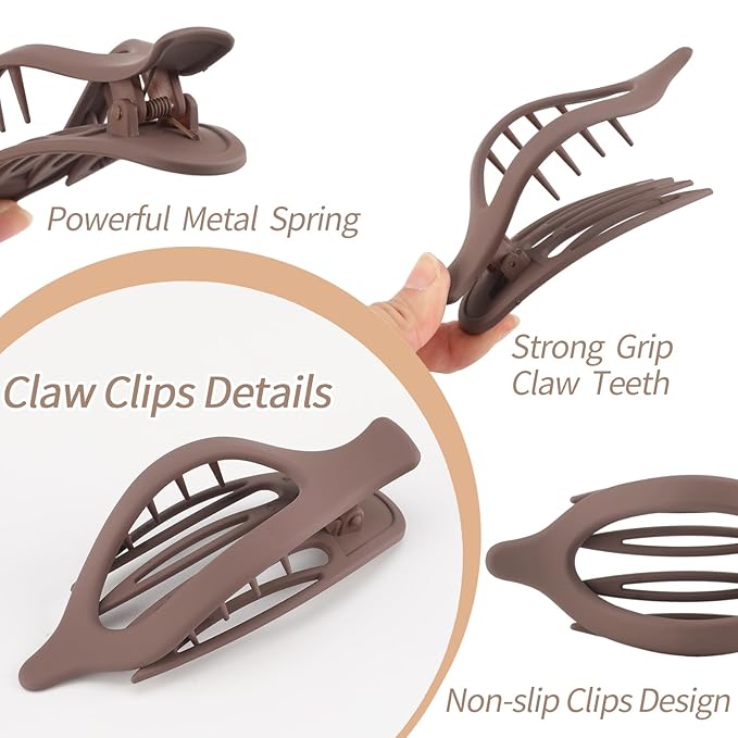 6 Packs Flat Claw Clips for Women, French Flat Hair Clip, Matte Curved Hair Claws Clip for Thin Thick Hair, Lay Down Claws Clips, Durable Strong Hold Hair Clip (Wine Red)