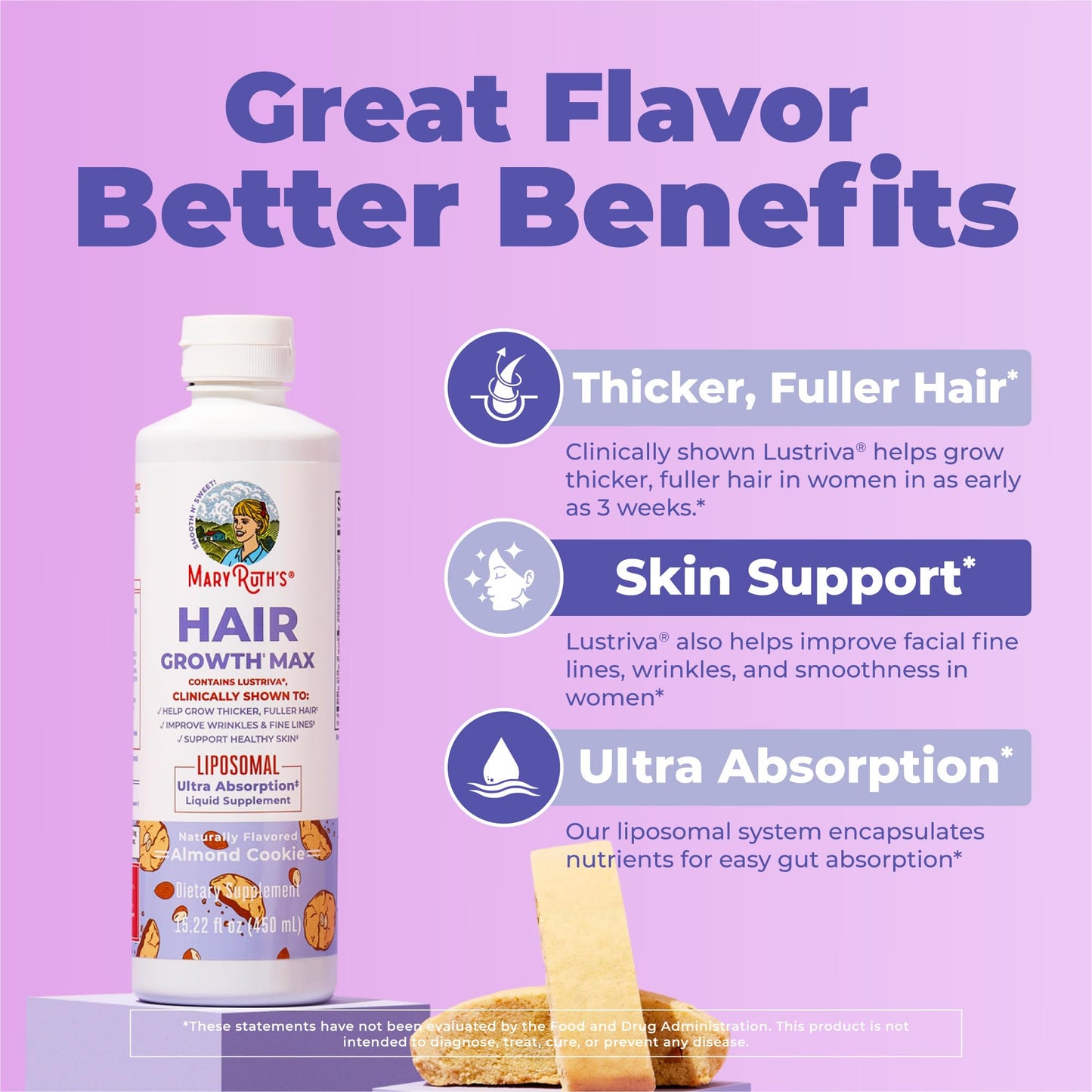 MaryRuth Organics Women's Hair Growth MAX Liposomal | with Lustriva® + Biotin 10000mcg + Pumpkin Seed Oil | Thicker Hair | Hair Care | Wrinkles, Fine Lines, Skin Care | Ages 18+ | 15.22 Fl Oz