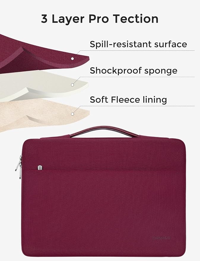 DOMISO 13.3 inch Laptop Case Sleeve Protective Cover Compatible with 14 inch MacBook Pro M4 M3 M2/MacBook Pro Max,13-13.3 inch Dell,Lenovo, HP,Waterproof Computer Cases Bag with Handle,Wine
