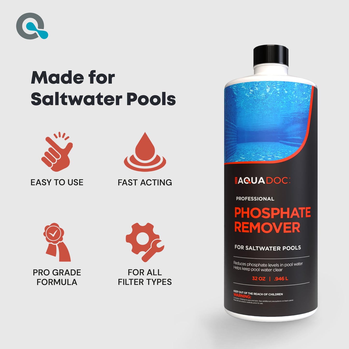 Phosphate Remover for Saltwater Pools - Pool Phosphate Remover to Reduce Phosphates and Improve Water Clarity - AquaDoc Pool Maintenance Formula Made in USA - 32oz