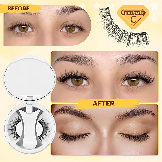 QUEWEL Magnetic Eyelashes with Applicator Reusable No Glue Needed Magnetic Lashes Cat Eye Natural Look Lashes Kit Easy to Wear and Remove(NZH C01)