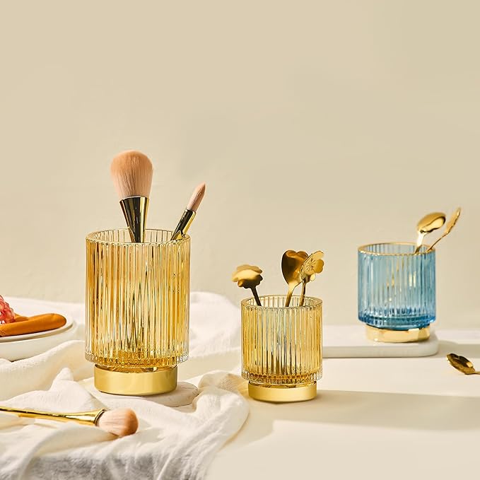 Makeup Brush Holder Organizer,Toothbrush Holders,Desk Pen Pencil Holder,Multifunctional Vintage Glass Brush Cup（S/Milky White/A3-US）