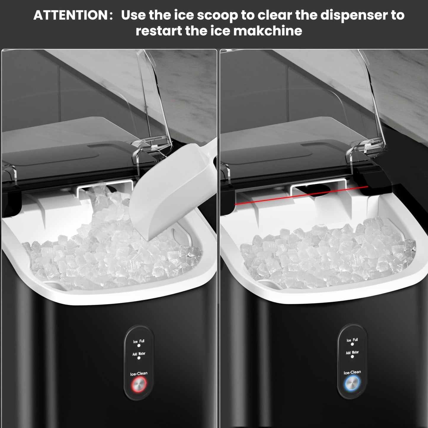 Nugget Ice Maker Countertop with Self-Cleaning Function, 35lbs/Day, Portable Ice Machine with Handle, One-Click Operation, Compact Design, Sonic Pellet Ice for Home(Red)