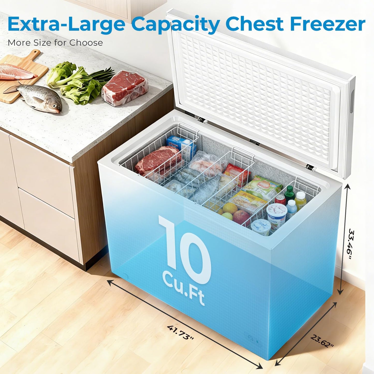 Antarctic Star Chest Freezer 5.0 Cubic Feet Compact Freezer with 3 Removable Baskets, Free Standing Top Open Door Deep Freezer, 7-Level Adjustable Temperature, White
