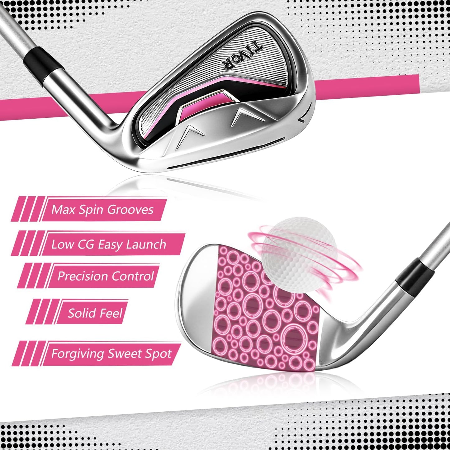Golf Clubs for Women Left Handed Complete 14-Piece Set with Driver Fairway Hybrid Irons Putter Stand Bag & 3 Headcovers - Beginner Womens Golf Set Pink