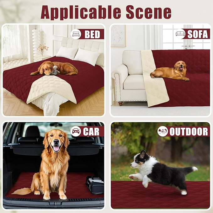 Smiry Waterproof Dog Bed Cover Blanket 52x82, Soft Reversible Pet Blanket, Washable Leakproof Cats Dogs Couch Cover for Sofa, Couch, Furniture, Wine Red/Beige