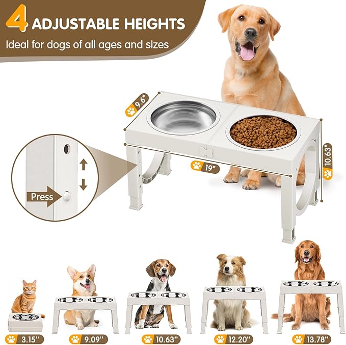 XIAZ Elevated Dog Bowls Large Breed Raised Dogs Bowl Stand Large/Medium Sized Dog Stainless Steel Food Water Bowl Stands 5 Heights Adjustable 9/11/12/14in Pet Feeder Dish Station