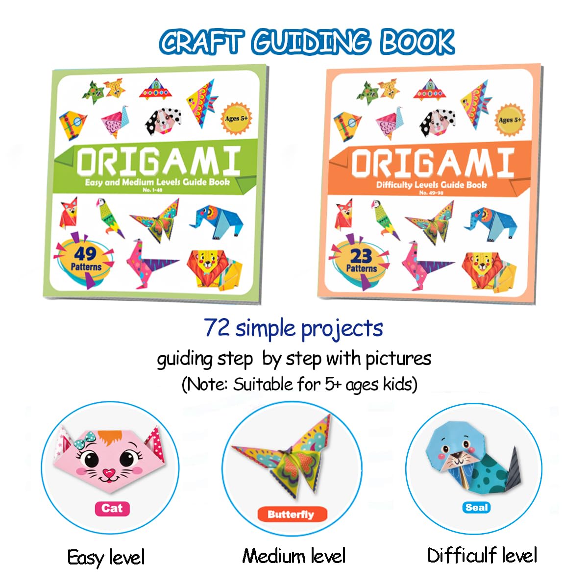hapray Origami Kit for Kids Ages 5-8 8-12, with Guiding Book, 152 Paper with 72 Patterns, DIY Art and Craft Projects, Beginners Children's Day Gift Boy Girl