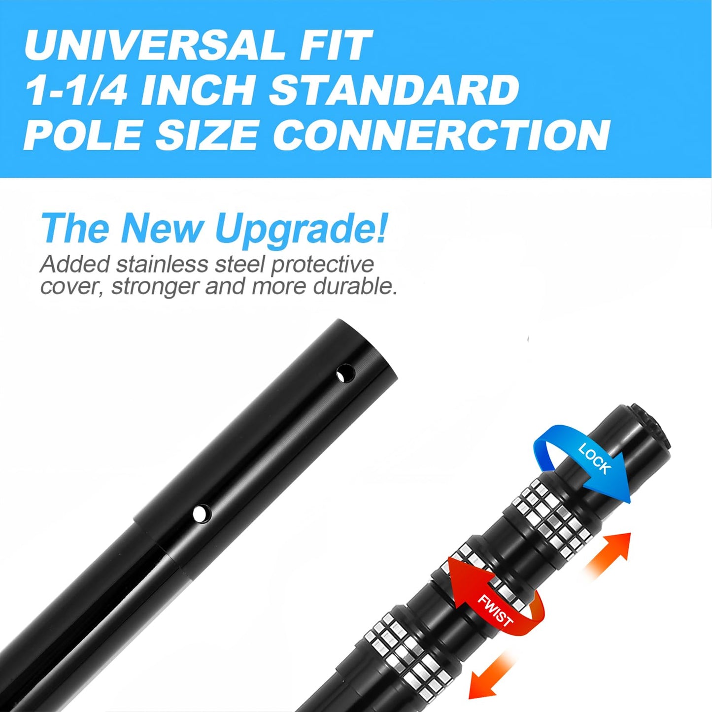 JSPJSP Carbon Fiber Pool Rod - Professional 4-12 Foot Telescopic 4-piece Pool Cleaning Rod Set, Adjustable Telescopic Rod for Cleaning Nets, Brushes, Vacuum Heads