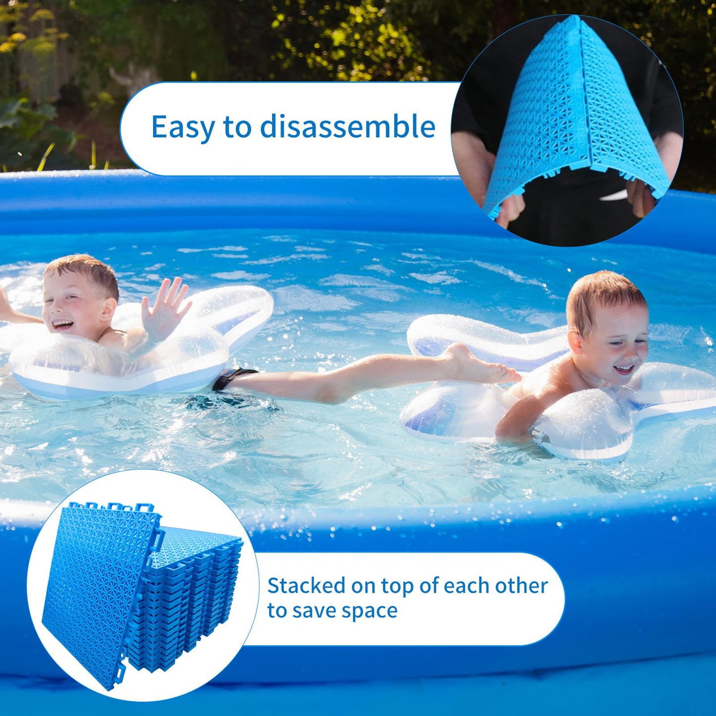 16pcs Pool Drainage Mat,Above Ground Walkways to Prevent Dirt from Entering the Pool, Pool Mats with Multiple Splicing Methods,Interlocking Plastic Floor for Pools Shower Rooms (9.84" x 9.84")