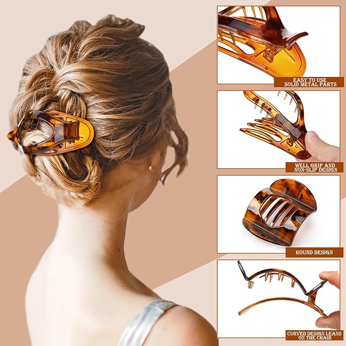8 Pcs Flat Hair Clips for Women, 2 Styles French Flat Claw Clips for Women, Large Strong Hold Hair Claw Clips For Thick Thin Hair(Tortoiseshell)