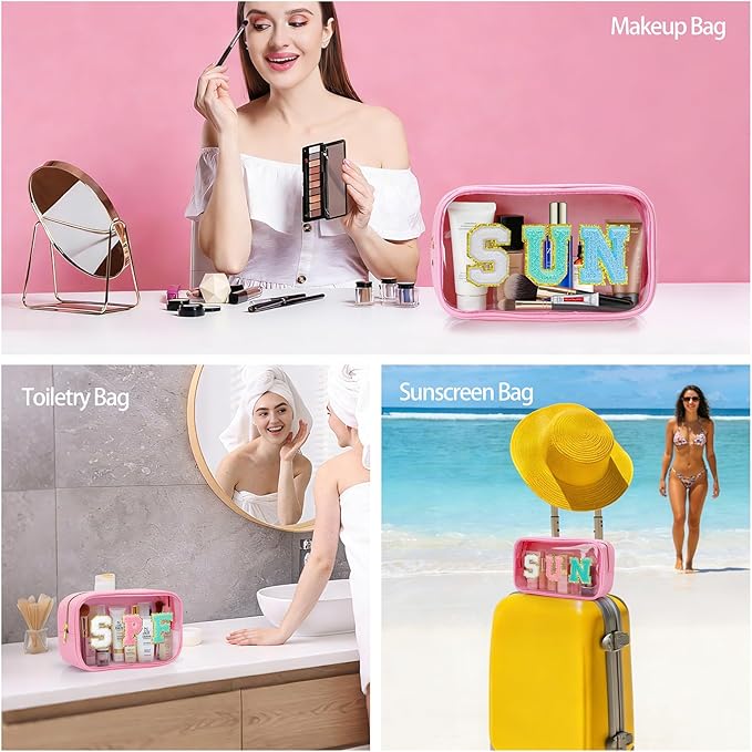 Graduation gifts Clear Sunscreen Bag Pouch for Beach Bag, Personalized Waterproof Sun Makeup Bag For Pool,Beach Toiletry Cosmetic Bag Preppy Beach Summer Vacation Essentials Bag