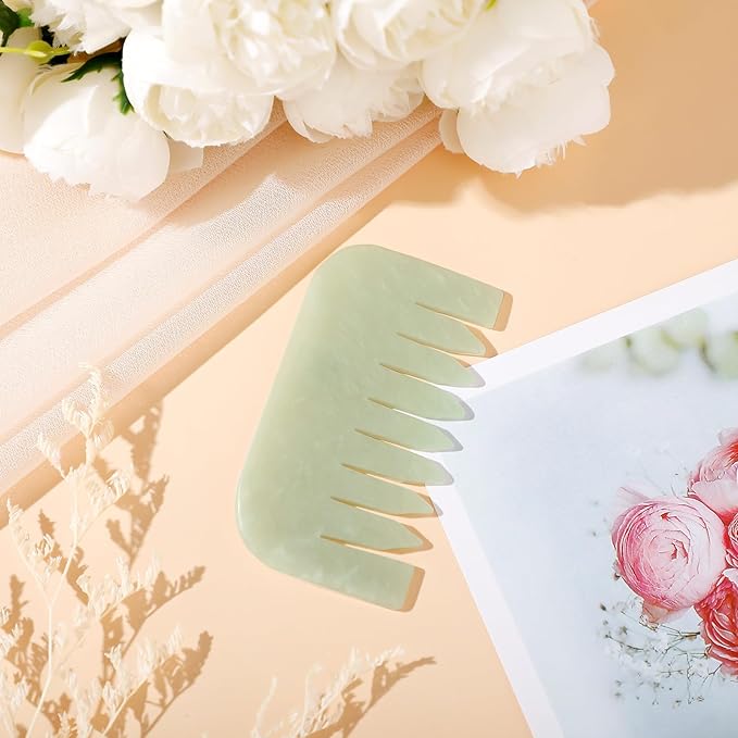 Geiserailie 2 Pcs Jade Combs Esthetician Supplies Massage Stone Hair Gua Sha Scraping Scalp Comb Facial Massage Tool Handheld Head Tools Head Caring Therapy Valentines for Women(Square Style)