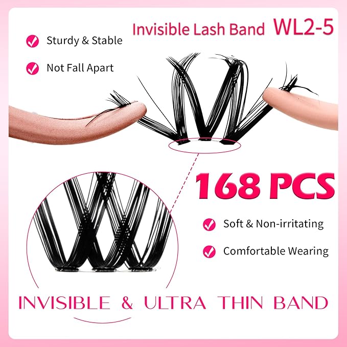 RITALASH Cluster Lashes DIY Lash Clusters Eyelash Extensions Wispy Lash Extension False Eyelashes Thin Invisible Lash Band Individual Lashes (WL2-5,10-18mm)