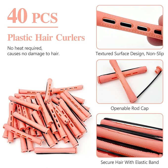 Cold Wave Hair Perm Rods Set of 40-Pack, Plastic Curling Rollers for Salon & Home Styling, Heatless Hair Curlers