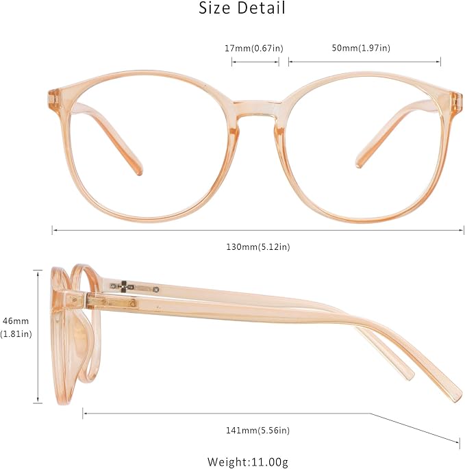 LifeArt Round Blue Light Blocking Glasses, Computer Glasses, Gaming Glasses, TV Glasses for Women Men (Champagne, 2.00 Magnification)