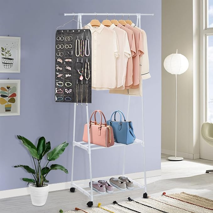 BB Brotrade Hanging Jewelry Organizer,Accessories Organizer,56 Pocket Organizer for Holding Jewelries (Black-56 Pockets)