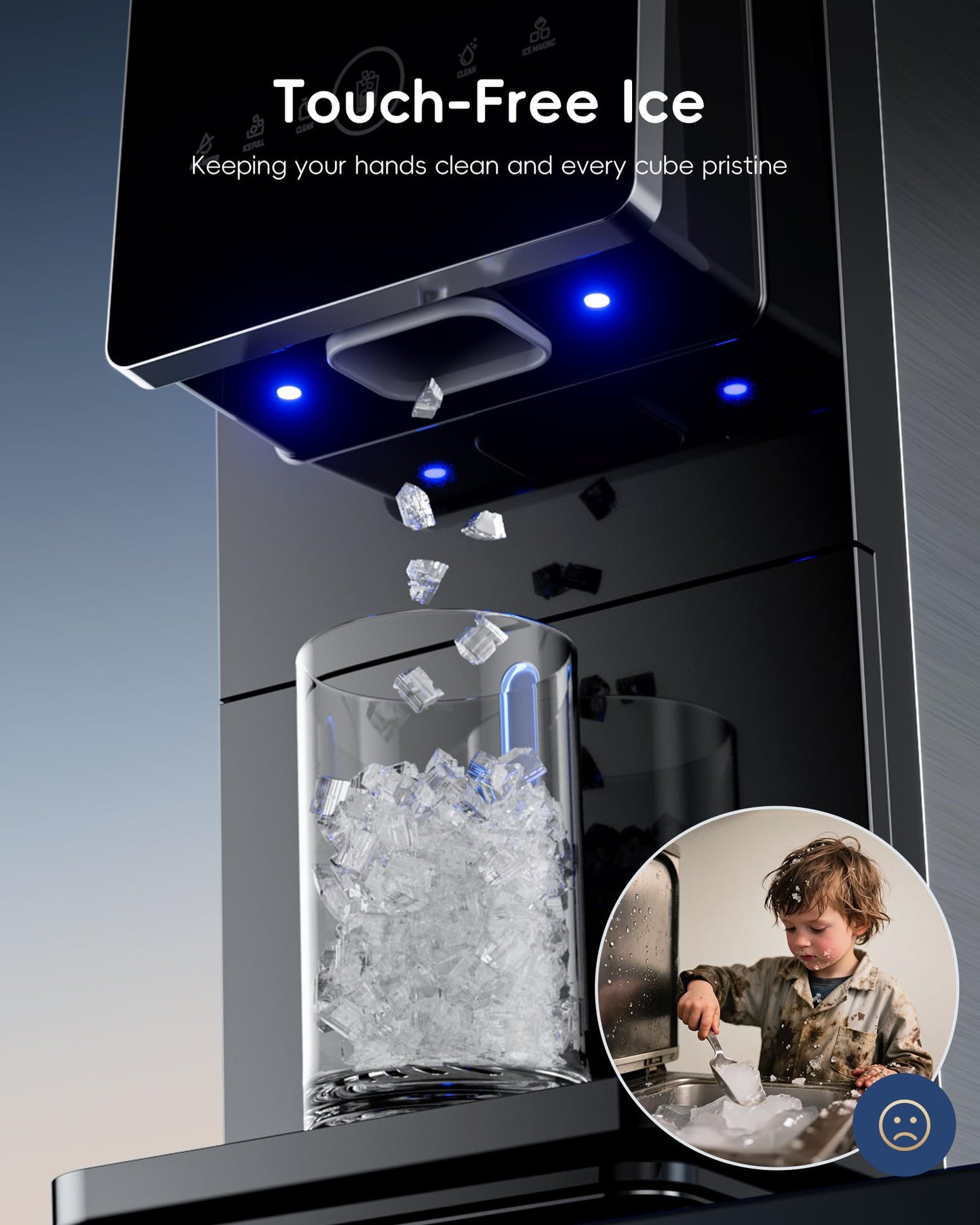 ecozy Nugget Ice Makers Dispenser 40 lbs Per Day Pebble Sonic Ice Machine Countertop, Touch-Free Ice, Self-Cleaning, Mistalo Drop Slim for Home Kitchen Office