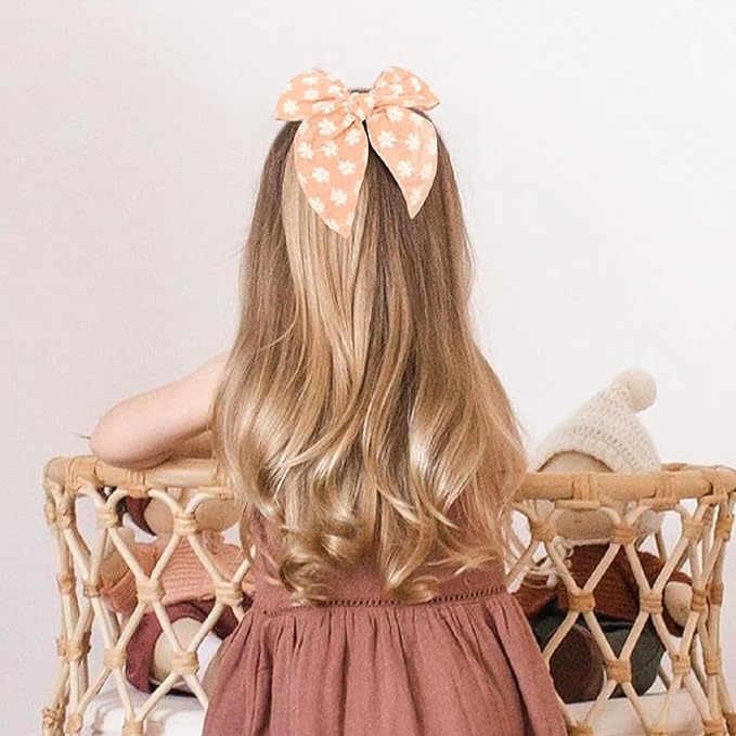 Niceye Fable Girls Hair Bows Cotton Linen Alligator Hair Clips or Little Girls Toddlers Kids Neutral Handmade Hair Accessories - 5.5” bow