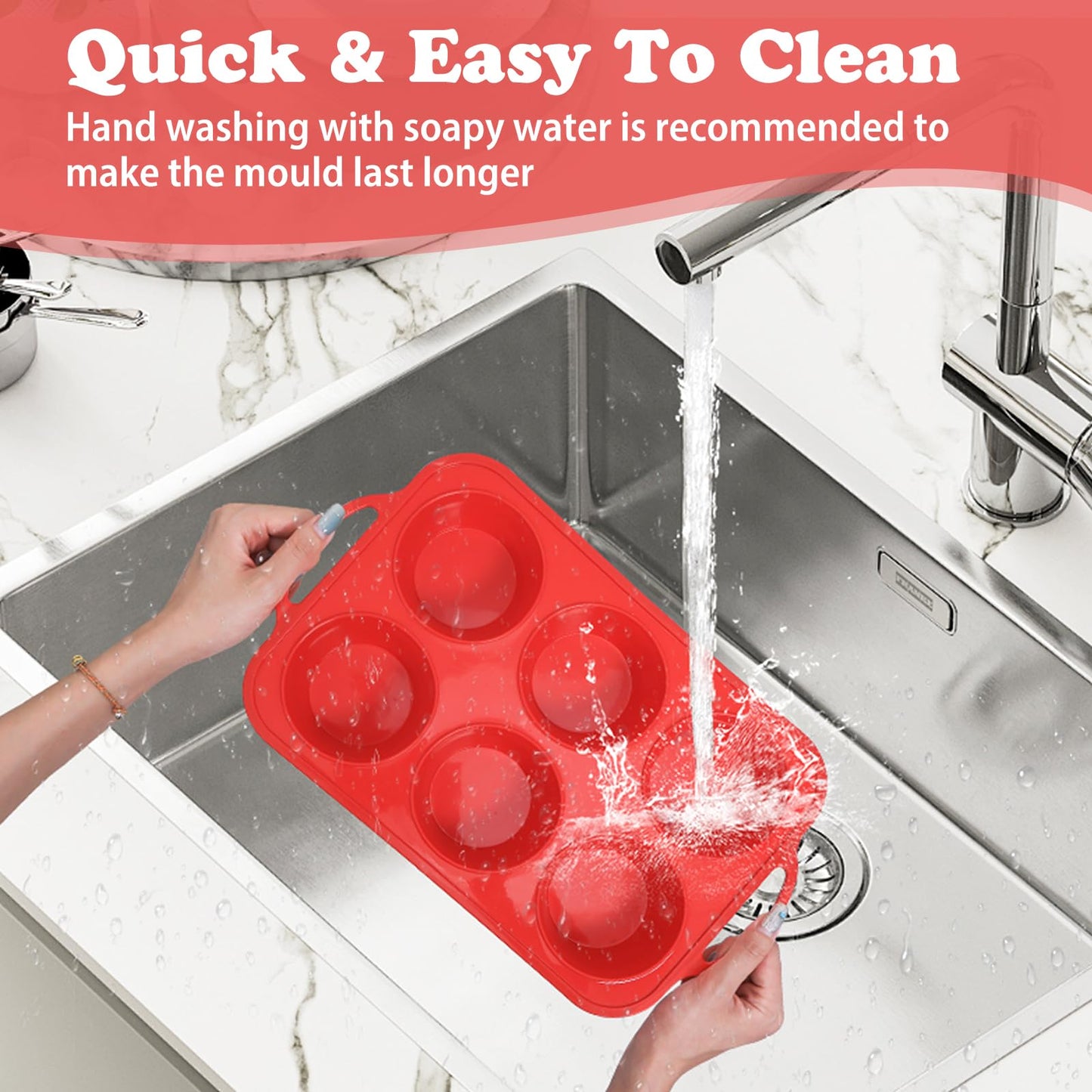Foepoge 2 Pack Jumbo Silicone Muffin Pan with Metal Frame, Non-stick Large Silicone Cupcake Pan with Handles 6 Cup, Silicon Muffin Tin Tray for baking, egg bites, Cupcake Mold, BPA Free Red