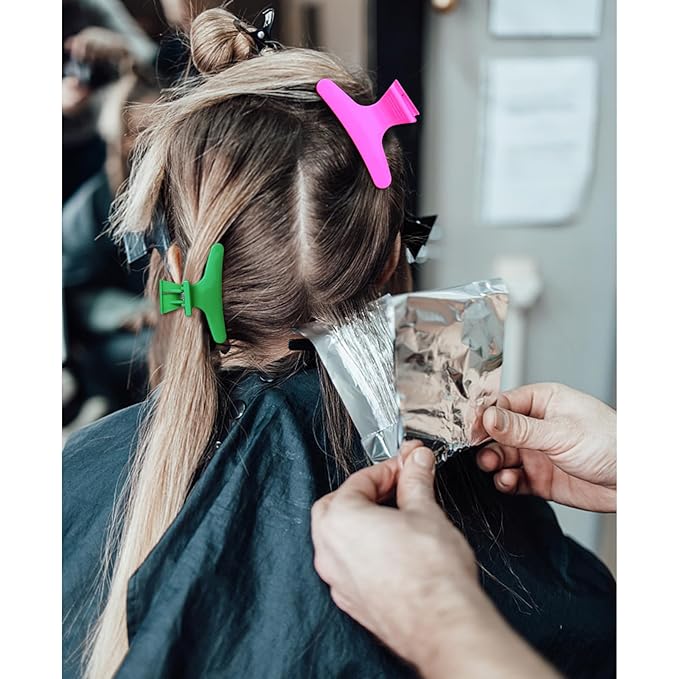 Hair Clips for Styling Sectioning 12 Pack Green Hot Pink Butterfly Clamps Hair Claw Clips Pro Salon Hair Clips for Styling, Sectioning, Cutting and Coloring
