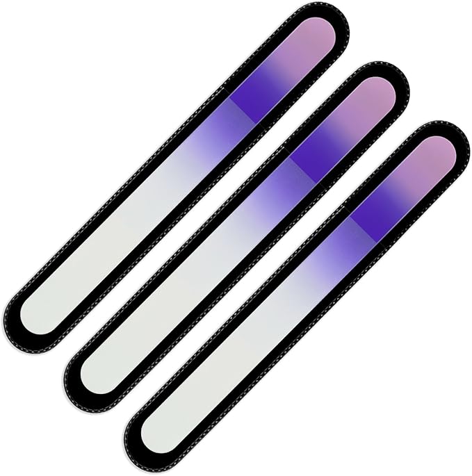 Mont Bleu Rainbow Crystal Nail File in Black Pouch - Large/Professional Size - Czech Tempered Glass - Handmade in Bohemia (Czech Republic)
