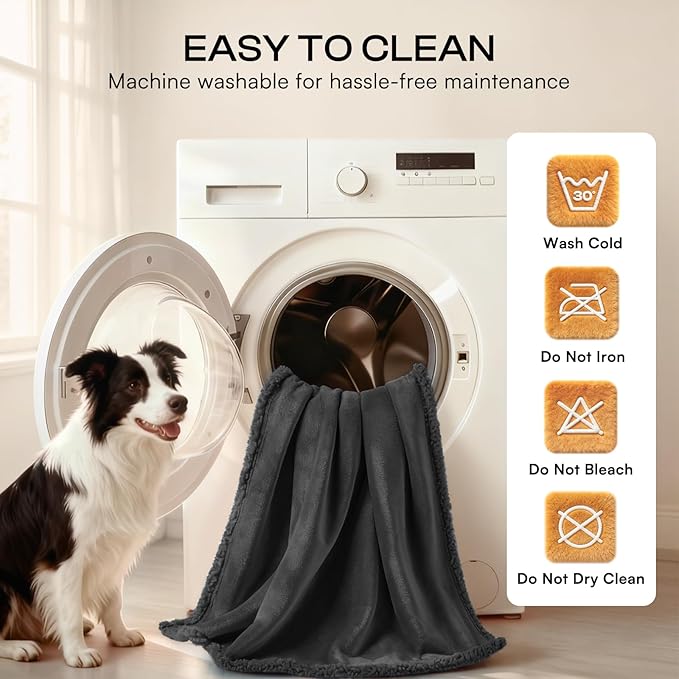 Luciphia Waterproof Pet Blanket, Liquid Pee Proof Dog Blanket for Sofa Bed Couch, Reversible Sherpa Fleece Furniture Protector Cover for Small Medium Large Dogs Cats, Black Queen Size（90" x 82"）