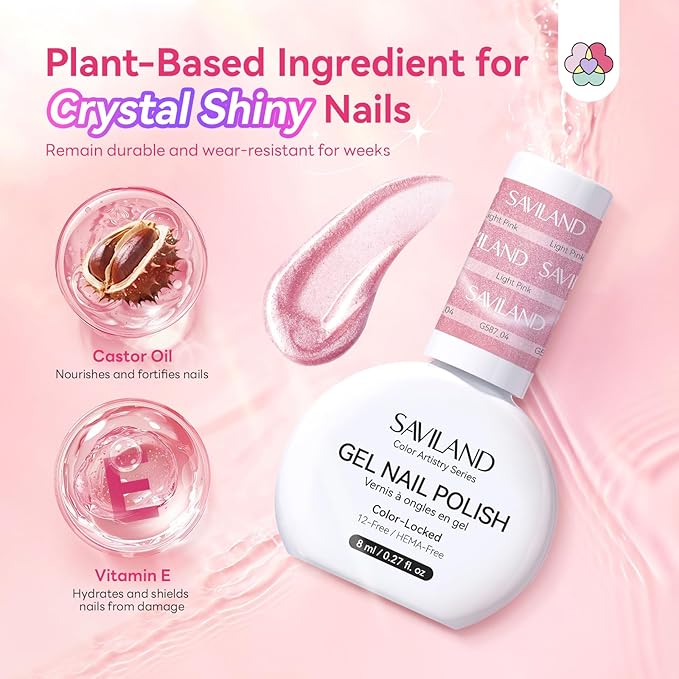 SAVILAND Color Artistry Cat Eye Gel Nail Polish: 6 Colors Cateye Gel Polish Set Long-Lasting Magnetic Nail Polish Sheer Nudes Pink with Magnet Stick Nail Art Home Glass Bead Effect