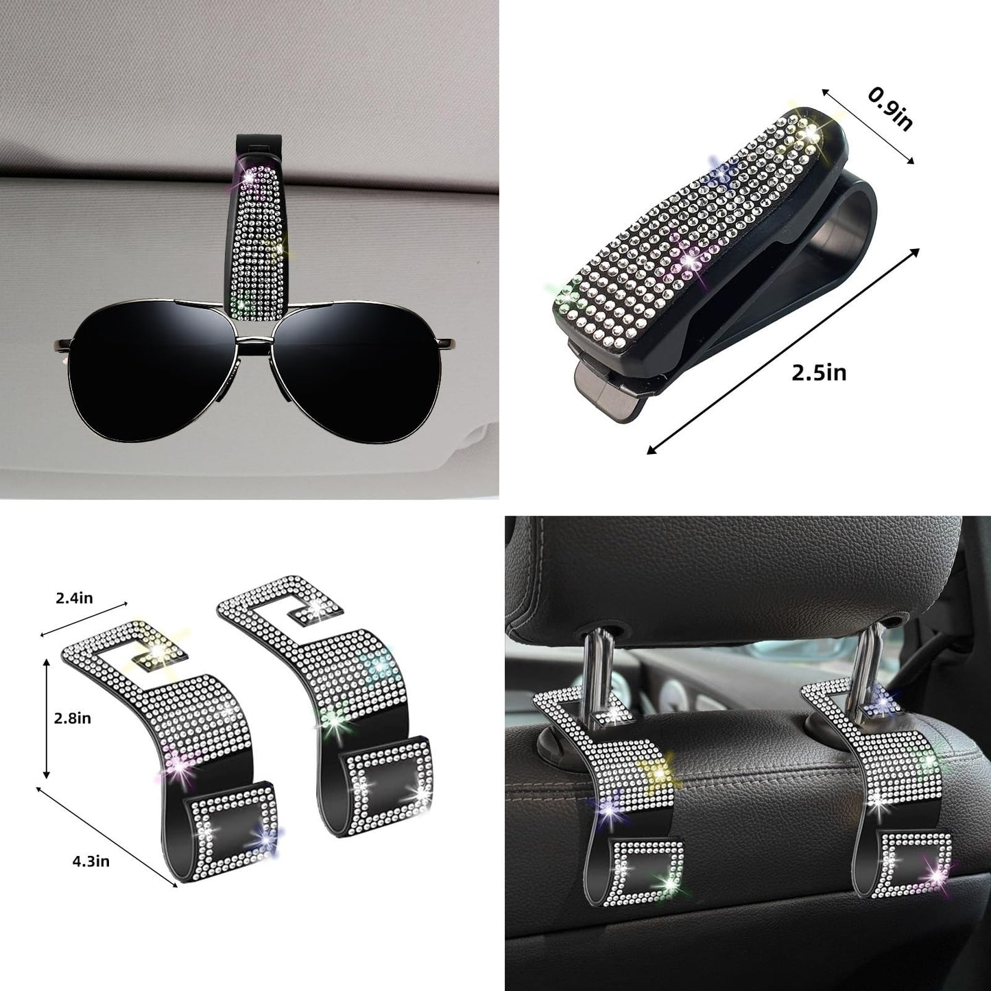 NBTEPEM 27 PCs Bling Car Accessories Set for Women, Steering Wheel Covers Universal Fit 15 Inch, Bling License Plate Frame, Bling Phone Holder, Bling Car Coasters (Silver Diamond)
